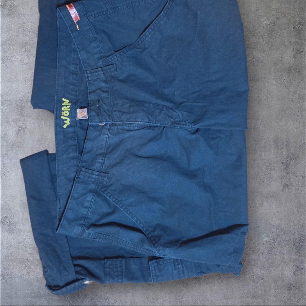 Worn Navy Blue Cargo Capri Pants Womens Size 14 Utility Roll Tab Cropped Pockets